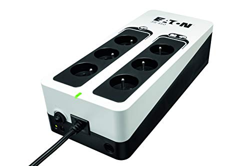 Eaton 3S 450 FR Inversor con protección contra sobretensiones - SAI fuera de línea - Sistema de alimentación ininterrumpida - Potencia 450 VA (6 tomas FR, protección contra sobretensiones, silencioso) - Blanco y negro (3S450F)
