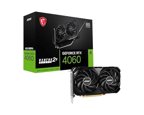 Tarjeta gráfica MSI GeForce RTX 4060 Ventus 2X Black 8G, 8GB GDDR6 (17 GB/s, 128 bit), PCIe 4.0-2 x Ventiladores TORX Fan 4.0 - HDMI 2.1a, DisplayPort 1.4a