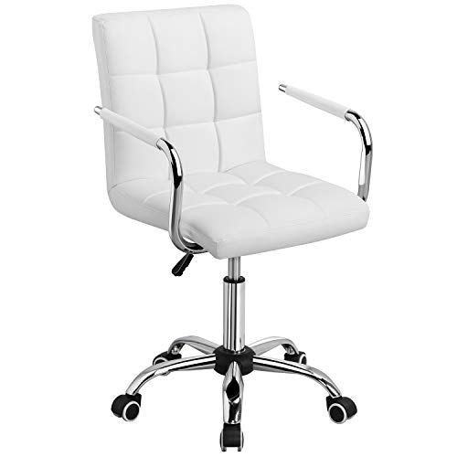 Yaheetech Silla ergonómica blanca Silla de oficina ajustable en altura con ruedas multidireccionales Reposabrazos extraíbles 60,5 cm de largo x 55 cm de ancho x (88,5-103) cm de alto
