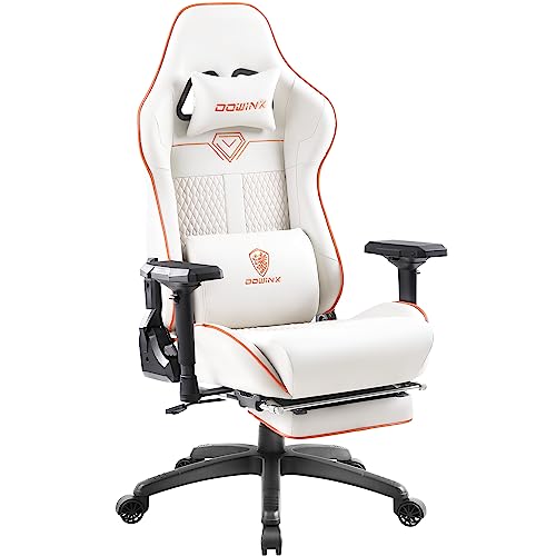 Silla gaming Dowinx - Silla de oficina - con reposabrazos y reposapiés 4D - Piel sintética - Alta capacidad de carga - ergonómica - Apta como silla gaming - 150 kg (Blanco)