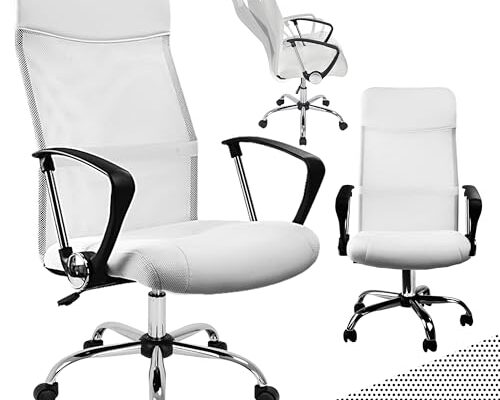Silla de oficina Casaria Silla gaming ergonómica giratoria blanca regulable en altura con función de inclinación